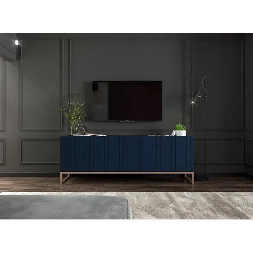 Granatowa lamelowa szafka rtv - Irving 5X Elior One Size Edinos.pl