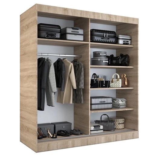 Szafa przesuwna z lustrem 180 cm dąb artisan + biały - Edna 5X Elior One Size promocja Edinos.pl