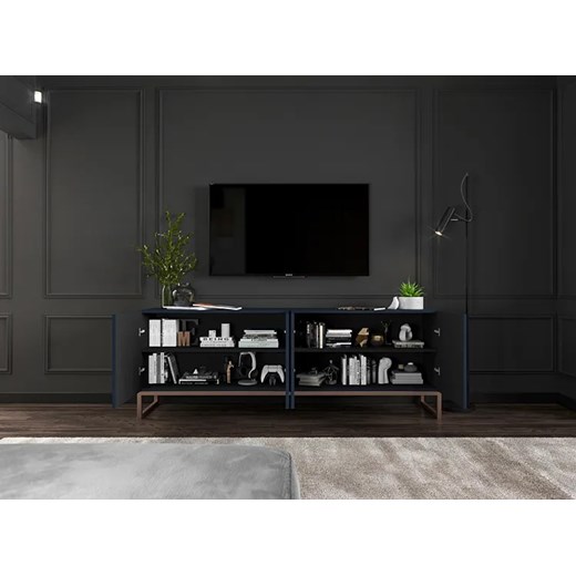 Granatowa lamelowa szafka rtv - Irving 5X Elior One Size Edinos.pl
