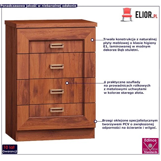 Komoda z 4 szufladami dąb stuletni - Tilda 5X Elior One Size Edinos.pl