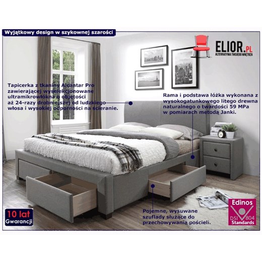 Tapicerowane łóżko Moris 2X 160x200 - popielate Elior One Size Edinos.pl