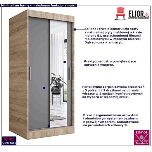 Szafa przesuwna w kolorze dąb sonoma + antracyt - Palmira 2X Profeos One Size Edinos.pl