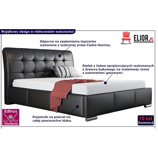 Łóżko z pikowanym zagłówkiem i pojemnikiem Tibis 2X 180x200 - 44 kolory Elior One Size Edinos.pl