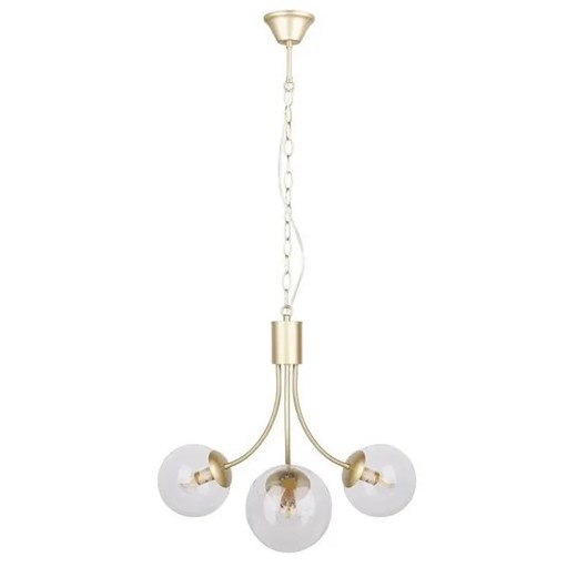 Elegancka lampa wisząca w kolorze mosiądzu z trzema szklanymi kloszami - V120 W6-Z49 ze sklepu Edinos.pl w kategorii Lampy wiszące - zdjęcie 173560026
