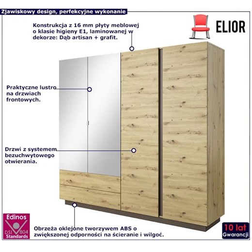 Szafa na ubrania dąb artisan + grafit - Medina 11X Elior One Size Edinos.pl