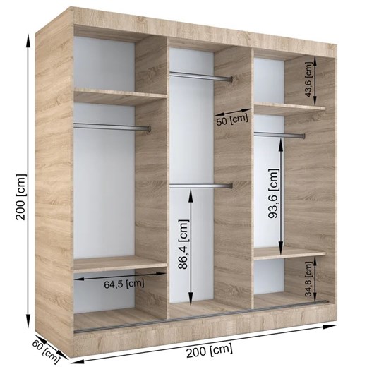 Szafa przesuwna biały + dąb artisan 200 cm - Lenora 6X Elior One Size okazja Edinos.pl