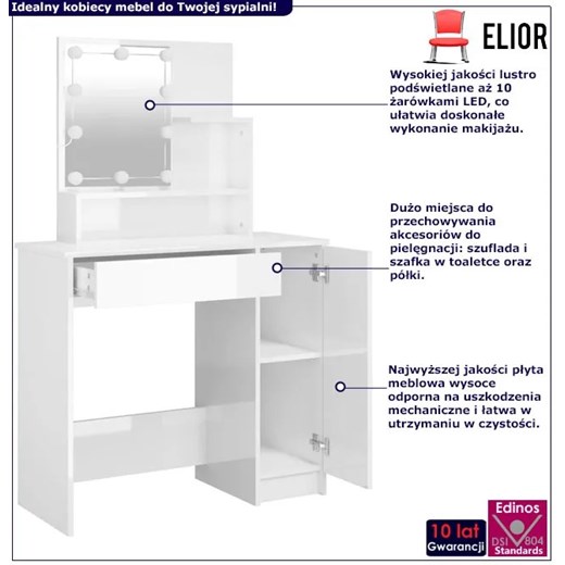 Toaletka kosmetyczna w stylu nowoczesnym z LED biały połysk - Razia 4X Elior One Size Edinos.pl