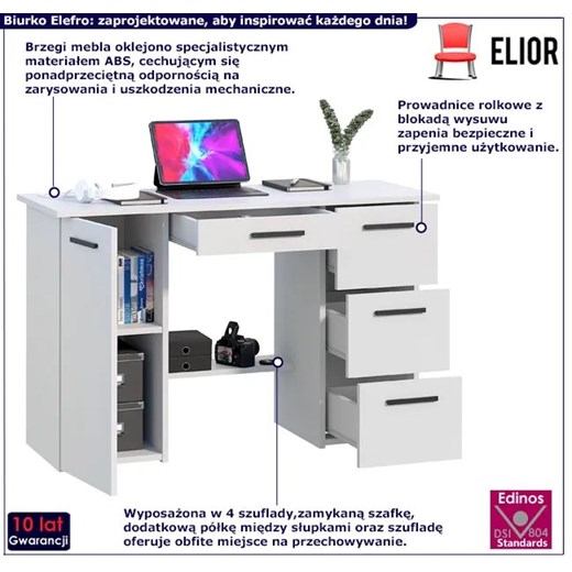 Białe biurko z szufladami - Elefro Elior One Size Edinos.pl