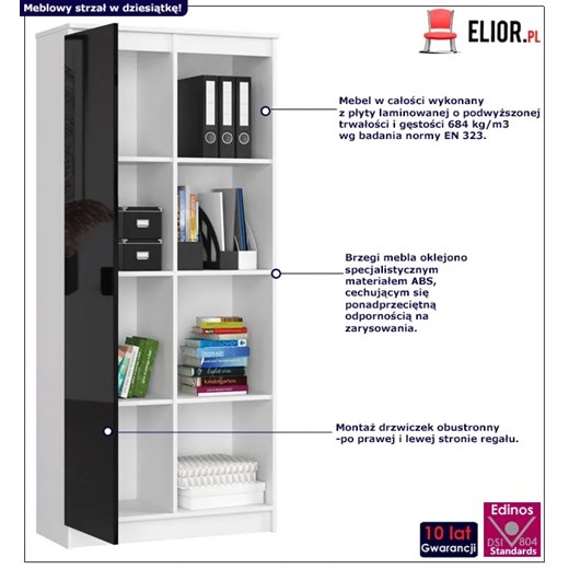 Regał z drzwiczkami i półkami biały + czarny połysk - Tirego 4X Elior One Size Edinos.pl