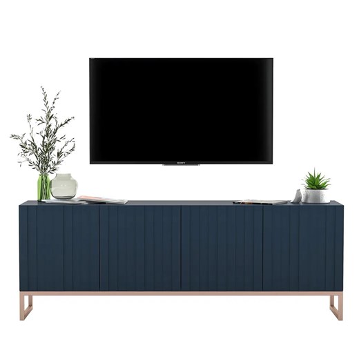 Granatowa lamelowa szafka rtv - Irving 5X Elior One Size Edinos.pl