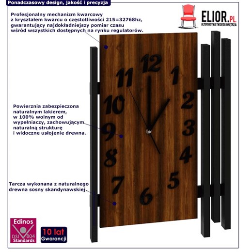 Zegar na ścianę wiszący Tempo - orzech Elior One Size Edinos.pl