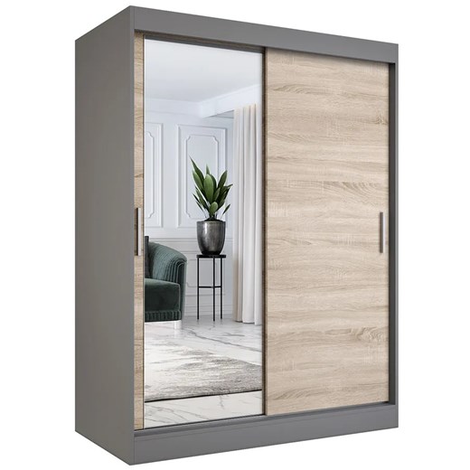 Szafa przesuwna z lustrem 150 cm antracyt + dąb sonoma N4-R77 ze sklepu Edinos.pl w kategorii Szafy - zdjęcie 173562067