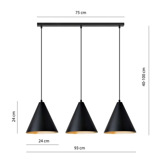 Potrójna czarno-złota lampa wisząca nad stół - D122-Orla Lumes One Size Edinos.pl