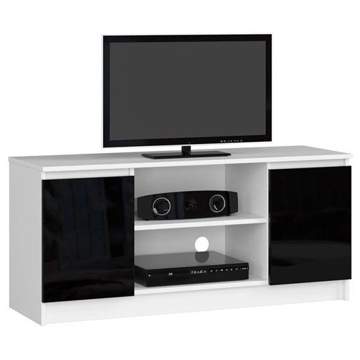 Stojąca szafka RTV biała + czarny - Galapi 6X 140 cm ze sklepu Edinos.pl w kategorii Szafki RTV - zdjęcie 173567338
