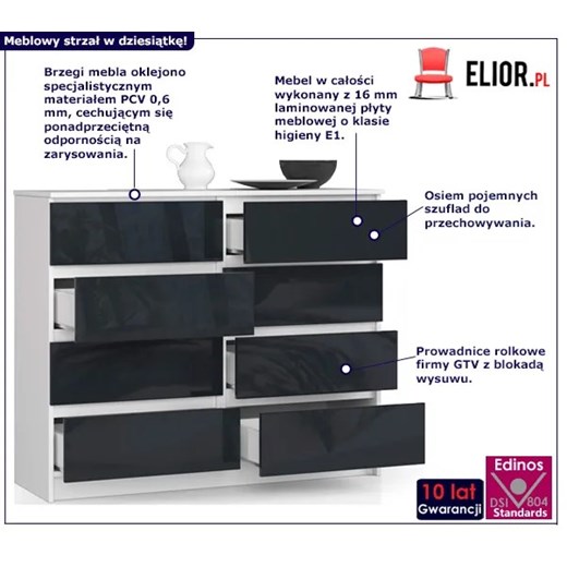 Komoda z szufladami do biura biała + grafit połysk - Stigio 4X Elior One Size Edinos.pl