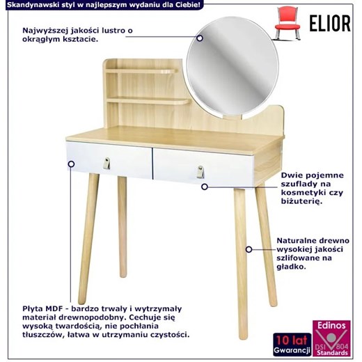 Nowoczesna toaletka z lustrem i 2 szufladami - Onera 5X Elior One Size Edinos.pl