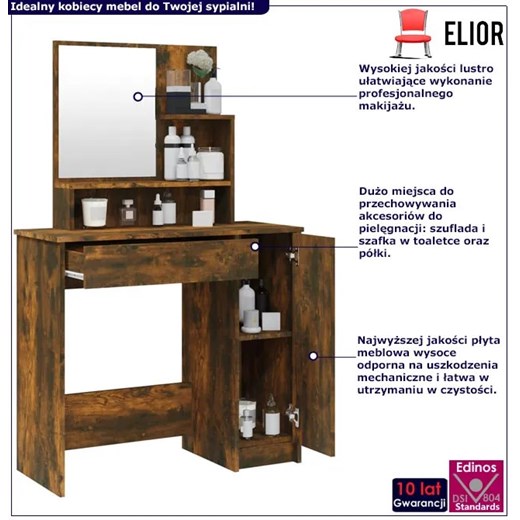 Toaletka do makijażu z lustrem przydymiony dąb - Razia 3X Elior One Size Edinos.pl