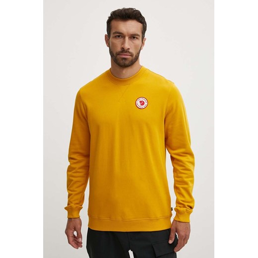 Fjallraven bluza bawełniana 1960 Logo Badge Sweater męska kolor żółty z aplikacją F87163 ze sklepu ANSWEAR.com w kategorii Bluzy męskie - zdjęcie 173576989