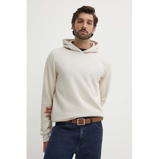 Guess bluza BEAU męska kolor beżowy z kapturem z nadrukiem M4YQ36 K9Z21 ze sklepu ANSWEAR.com w kategorii Bluzy męskie - zdjęcie 173577048