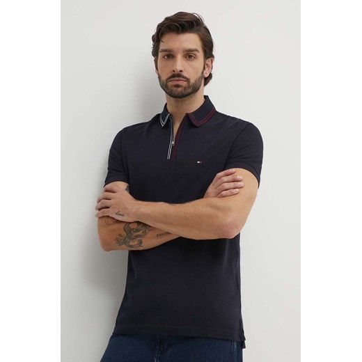 Tommy Hilfiger polo bawełniane kolor granatowy gładki MW0MW35594 ze sklepu ANSWEAR.com w kategorii T-shirty męskie - zdjęcie 173577087