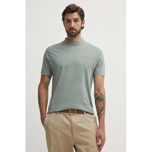 Karl Lagerfeld t-shirt bawełniany męski kolor zielony z nadrukiem 542252.755172 ze sklepu ANSWEAR.com w kategorii T-shirty męskie - zdjęcie 173577358