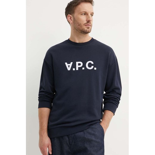 A.P.C. bluza bawełniana męska kolor granatowy z aplikacją ze sklepu ANSWEAR.com w kategorii Bluzy męskie - zdjęcie 173580677