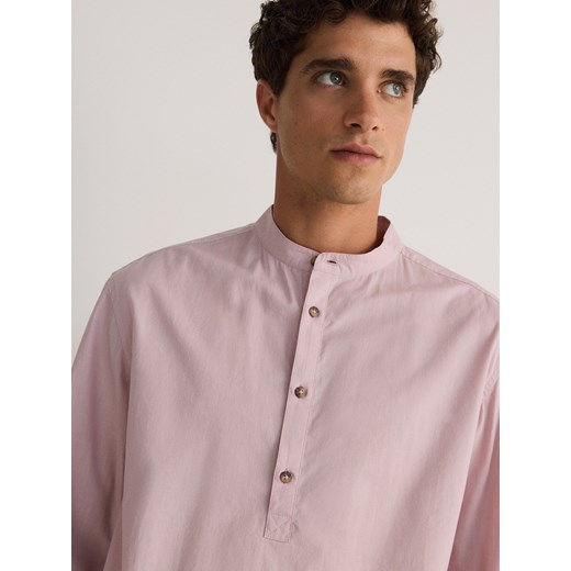 Reserved koszula męska różowa z długim rękawem ze stójką 