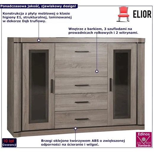 Komoda z witryną i barkiem dąb truflowy - Verna 9X Elior One Size Edinos.pl