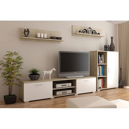 Komplet mebli RTV biały + dąb sonoma M3-B82 ze sklepu Edinos.pl w kategorii Szafki RTV - zdjęcie 173585226