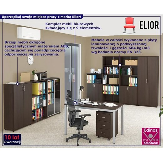 Zestaw mebli biurowych zamykanych na klucz wenge - Magarit 3X Elior One Size Edinos.pl