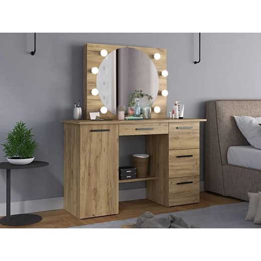 Toaletka z okrągłym lustrem i oświetleniem LED dąb craft - Ogitro 3X Elior One Size Edinos.pl