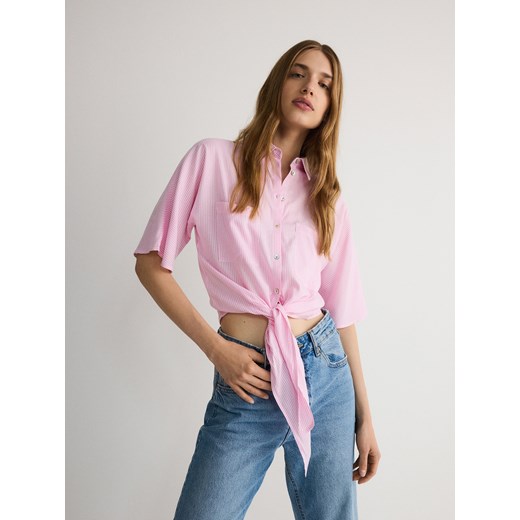 Reserved - Krótka koszula z wiązaniem - różowy ze sklepu Reserved w kategorii Koszule damskie - zdjęcie 173588526