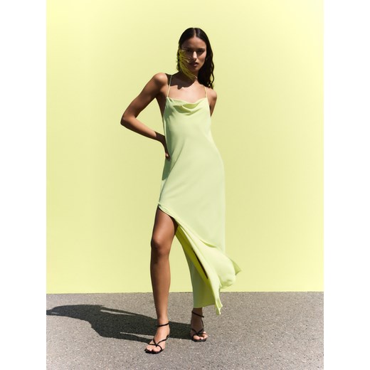 Reserved - Sukienka maxi na ramiączkach - limonkowy Reserved S Reserved