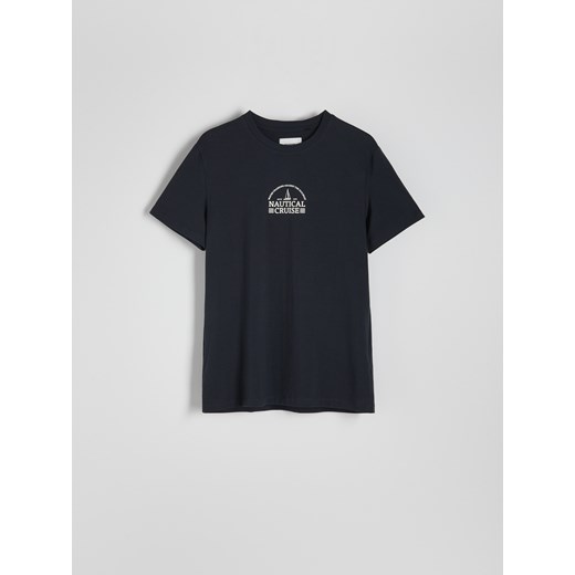 Reserved - T-shirt regular z nadrukiem - granatowy ze sklepu Reserved w kategorii T-shirty męskie - zdjęcie 173597769
