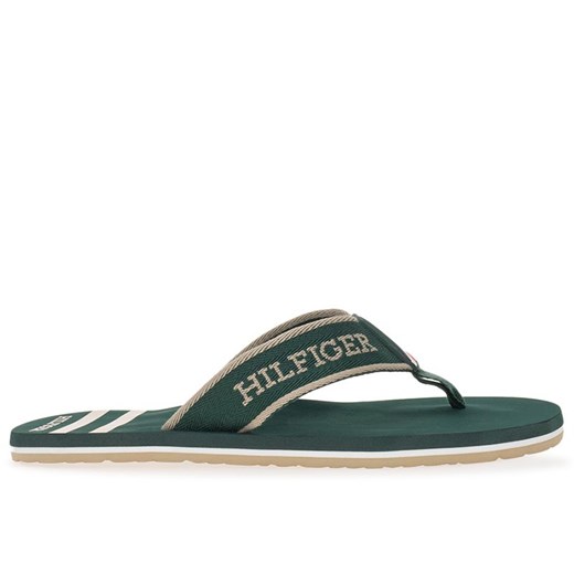 Japonki Tommy Hilfiger Monotype Logo FM0FM05020-MBP - zielone ze sklepu streetstyle24.pl w kategorii Klapki męskie - zdjęcie 173600136