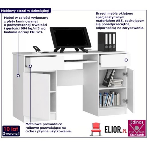 Białe biurko skandynawskie z szufladami - Ipolis 2X Elior One Size Edinos.pl