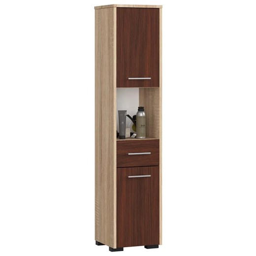 Minimalistyczny regał łazienkowy dąb sonoma + wenge - Unimis 3X ze sklepu Edinos.pl w kategorii Szafki i regały łazienkowe - zdjęcie 173601609