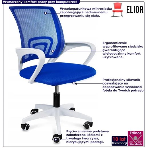 Niebieski fotel obrotowy do biurka - Azon 3X Elior One Size Edinos.pl