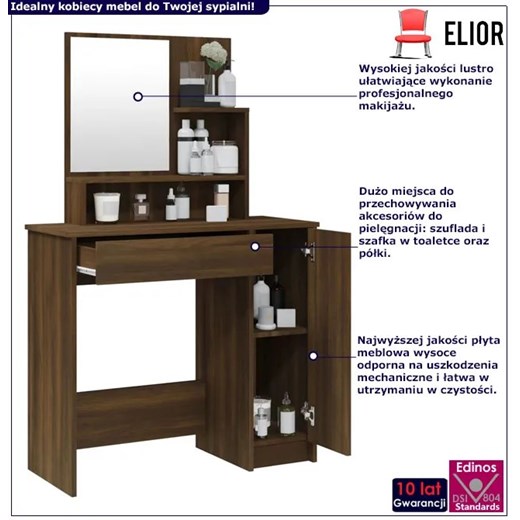 Toaletka kosmetyczna z lustrem dla kobiet brązowy dąb - Razia 3X Elior One Size Edinos.pl