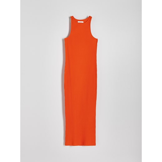 Reserved - Sukienka maxi z bawełnianej dzianiny - pomarańczowy Reserved XS Reserved