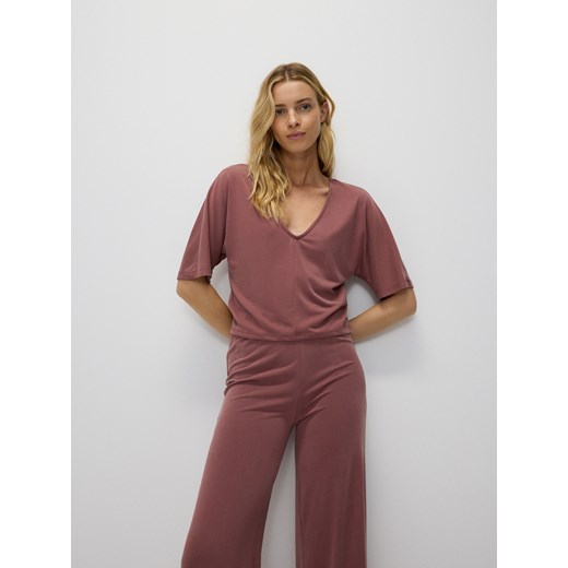 Reserved - Dzianinowy t-shirt z modalu - koralowy ze sklepu Reserved w kategorii Bluzki damskie - zdjęcie 173606829