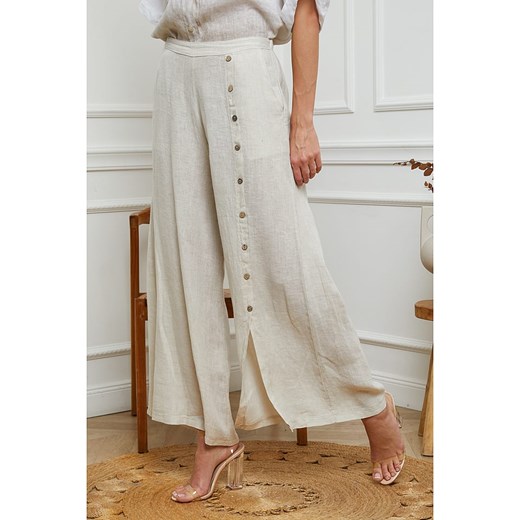Spodnie damskie beżowe Fleur De Lin lniane 