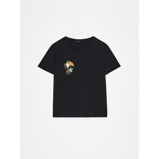 Mohito - Czarny t-shirt z aplikacją - czarny ze sklepu Mohito w kategorii Bluzki damskie - zdjęcie 173615147