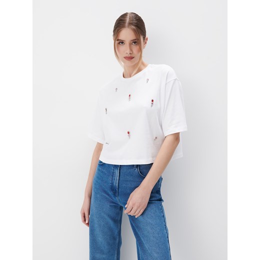 Mohito - T-shirt z ozdobnymi elementami - biały ze sklepu Mohito w kategorii Bluzki damskie - zdjęcie 173615148