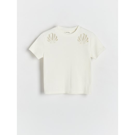 Reserved - T-shirt z haftowanym wzorem - złamana biel Reserved 122/128 (6-8 lat) Reserved