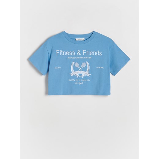 Reserved - Krótki t-shirt z haftem - jasnoniebieski ze sklepu Reserved w kategorii Bluzki dziewczęce - zdjęcie 173617139