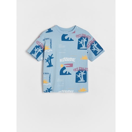 Reserved - Bawełniany t-shirt z nadrukiem - niebieski ze sklepu Reserved w kategorii T-shirty chłopięce - zdjęcie 173619529