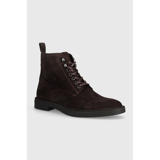 BOSS buty zamszowe Calev męskie kolor brązowy 50523022 ze sklepu ANSWEAR.com w kategorii Buty zimowe męskie - zdjęcie 173620655