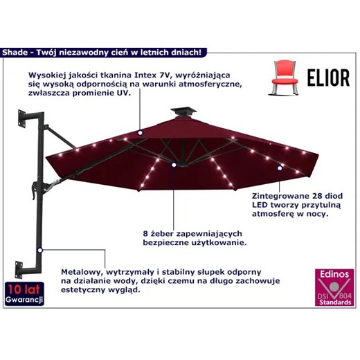 Burgundowy parasol ścienny z LED - Shade Elior One Size Edinos.pl