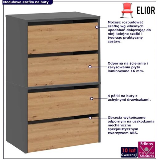 Nowoczesna szafka na buty antracyt + dąb artisan - Ohio 4X Elior One Size Edinos.pl